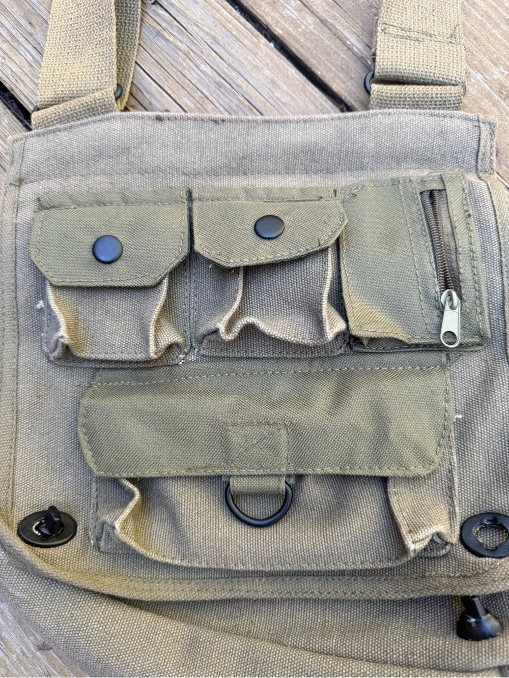 Olive Green Tactical Canvas Crossbody Bag - Men